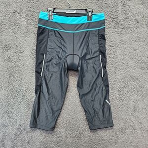 TRAYL Capri Cycling Pants Womens Medium Black Blue Padded Cropped Leggings‎